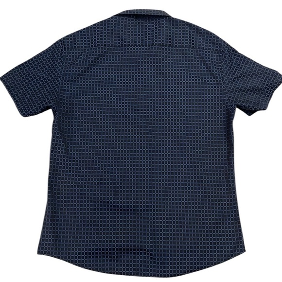 Bespoke Sport Short Sleeve Button Front Shirt Two-Tone Black/Blue Windowpane XL - Picture 3 of 13